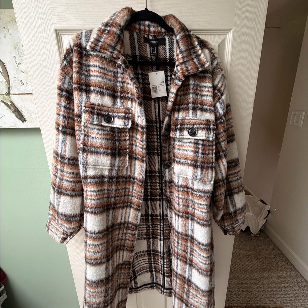Forever 21 Plaid Jacket - Brown and White